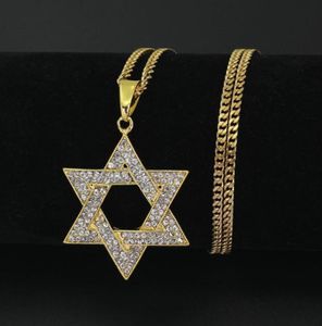 Hangerkettingen Religieuze Menora en Davidster Joodse ketting Roestvrij staal 35 mm Cubaanse ketting Hip Hop Bling-sieraden voor M7528005