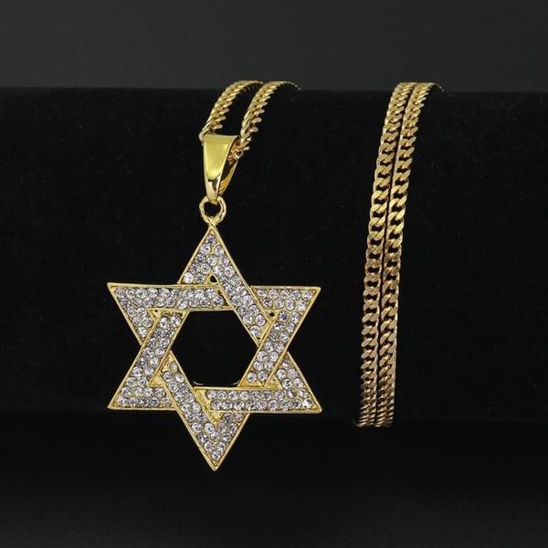 Collares colgantes Menorah religiosa y estrella de David Collar judío Acero inoxidable 3 5 mm Cadena cubana Hip Hop Bling Jewlery para M243T