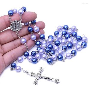 Pendentif Colliers Religieux Multicolore Imitation Perles Chapelet Perles Collier Jésus Christ Pour Les Femmes Catholique Prière Bijoux