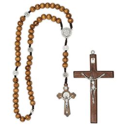Pendentif Colliers Collier religieux Classique Perles de bois naturel Croix pour hommes Femmes Rosaire Bijoux Prière AccessoirePendentif