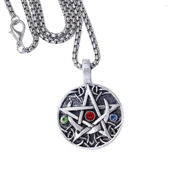 Colliers pendentifs ornements religieux pentagramme lune motif entrelacé pendentifs en métal strass charme chanceux mal Talisman collier