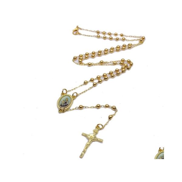 Pendentif Colliers Perles De Prière Religieuse Collier Plaqué Or Jésus Croix Chapelet Bijoux Pour Femmes Hommes Classique Longues Chaînes Drop Deli Dhyiv