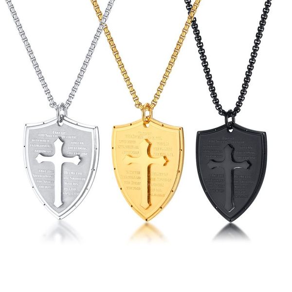 Collares colgantes Escritura religiosa Escudo cruzado Collar de acero inoxidable Multi-Color Se puede elegir Accesorios para mujeres