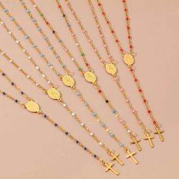 Colliers de pendentif Collier en acier inoxydable religieux Vierge Marie Collier pendentif Multicolor Link Câble Chaîne Femmes Bijoux Party Bijoux 49cm Long1PCC24326