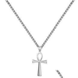 Hanger Kettingen Relin Egyptische Ankh Kruisbeeld Roestvrij Stalen Bot Ketting Kruis Ketting Voor Mannen Vrouwen Bedels Sieraden Drop Levering