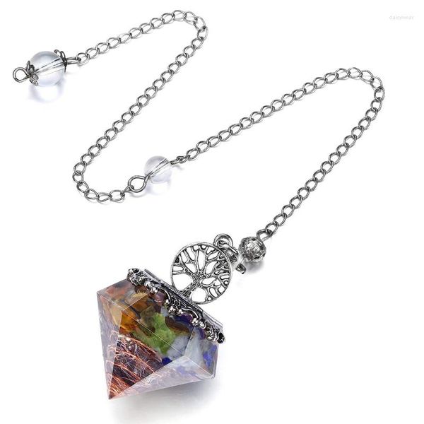 Pendentif Colliers Résine 7 Chakra Guérison Cristal Pendules De Radiesthésie Divination Reiki Arbre De Vie 6 Facettes Pointu Pendule Scrying Pendulos