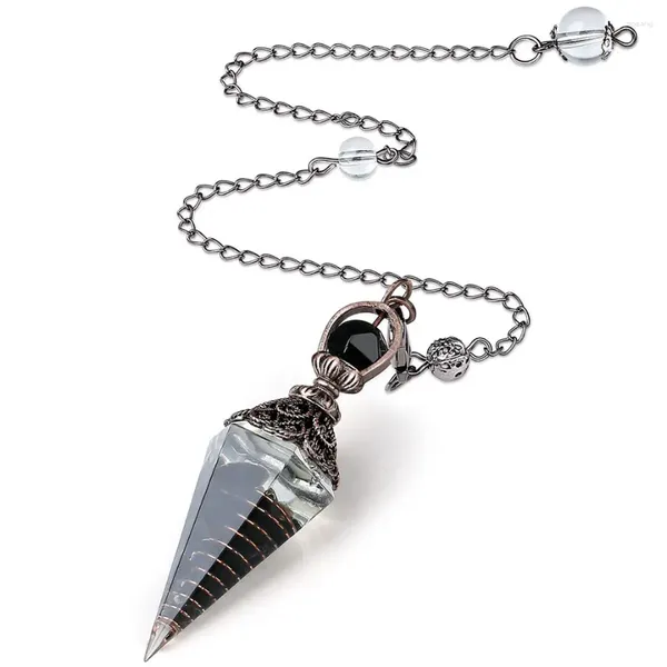 Pendentif Colliers Pendules en cristal de résine pour la divination de radiesthésie Reiki Point de guérison Puce de pierre naturelle Sorcellerie Pendulo spirituel X146