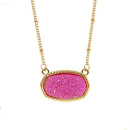 Pendentif Colliers Résine Ovale Druzy Collier Or Couleur Chaîne Drusy Hexagon Style Luxe Designer Marque Bijoux De Mode Pour Femmes Cbndx