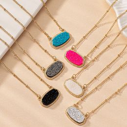 Colliers pendants Resin OVAL DRUZY Collier Gold Couleur Chaîne Drusy Hexagon Style Luxury Designer Brand Fashion Bijoux pour femmes Gift 12 Couleurs