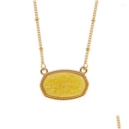 Colliers pendants Résine OVAL DRUZY Collier Gold Color Chain Drusy Hexagon Style Designer Luxury Designer Brand Fashion Bijoux Fomes Fomen Drop Dhtzk