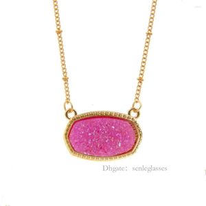 Hanger kettingen hars ovale druzy ketting goud kleurketen drusy hexagon stijl designer merk mode sieraden voor vrouwen