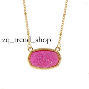 Hangende kettingen hars ovale druzy ketting gouden kleur keten drusy hexagon stijl luxe designer merk mode sieraden voor vrouwen 376