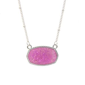 Pendentif Colliers Résine Ovale Druzy Collier Or Couleur Chaîne Drusy Hexagone Style Designer Bijoux De Mode pour Les Femmes