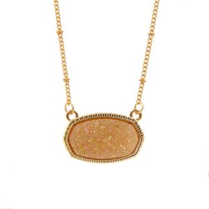 Hangende kettingen hars ovale druzy ketting goud kleurketen drusy hexagon stijl luxe designer merk mode sieraden voor vrouwen 862