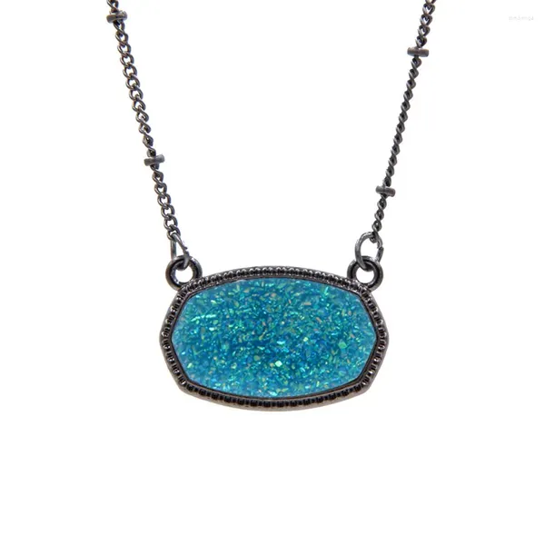 Collares colgantes Resina Oval Druzy Collar Pistola Cadena Negra Drusy Hexágono Estilo Diseñador de Lujo Marca Joyería de Moda para Mujeres