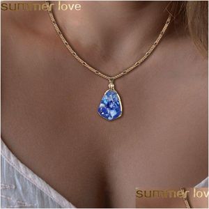 Pendentif Colliers Résine Pierre Quartz Collier Colorf Irregar Drusy Or Couleur Chaîne Pour Les Femmes En Gros Bijoux Cadeau Drop Delivery Pe Dh03G