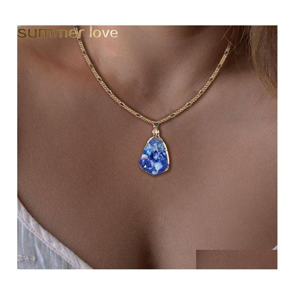 Pendentif Colliers Résine Pierre Quartz Collier Colorf Irregar Drusy Or Couleur Chaîne Pour Les Femmes En Gros Bijoux Cadeau Drop Delivery Pe Otxar