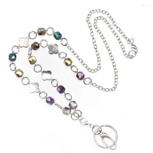 Pendentif Colliers Badge rétractable Bobine Lanière pour femmes colorées AB Perles de verre Porte-carte d'identité Porte-clés Collier Bijoux de luxe sur le