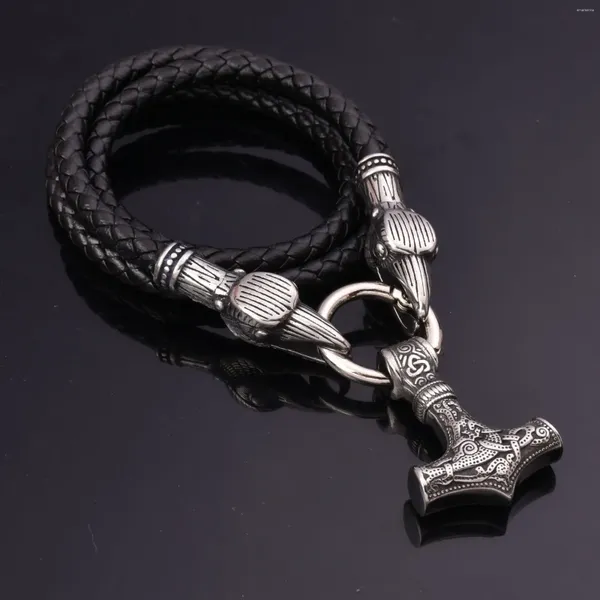 Colliers pendants accessoires rétro nordic viking en acier inoxydable Crow Thunder Hammer pour hommes