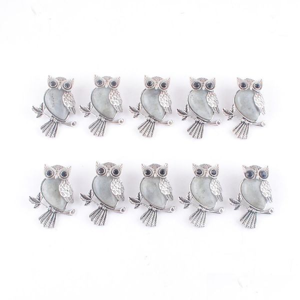 Pendentif Colliers Rétro Ancien Cuivre Plaqué Hibou Mignon Pendentifs Pierre Naturelle Labradoirte Perles Pour Femmes Homme Bijoux Qui Jiaminstore Dhs1W