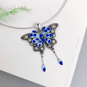 Hanger Kettingen Retro Blauwe Vlinder Kwastje Voor Vrouwen Mode Thaise Zilveren Sleutelbeen Keten Gothic Meisjes Sieraden Accessoires Cadeau