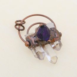 Pendentif Colliers Rétro Boho Brut Améthystes Naturelles Soudées Bronze Pavé Gradué Cristal Brut Quartz Bâtons Vintage Pour Les Femmes MakingPenda