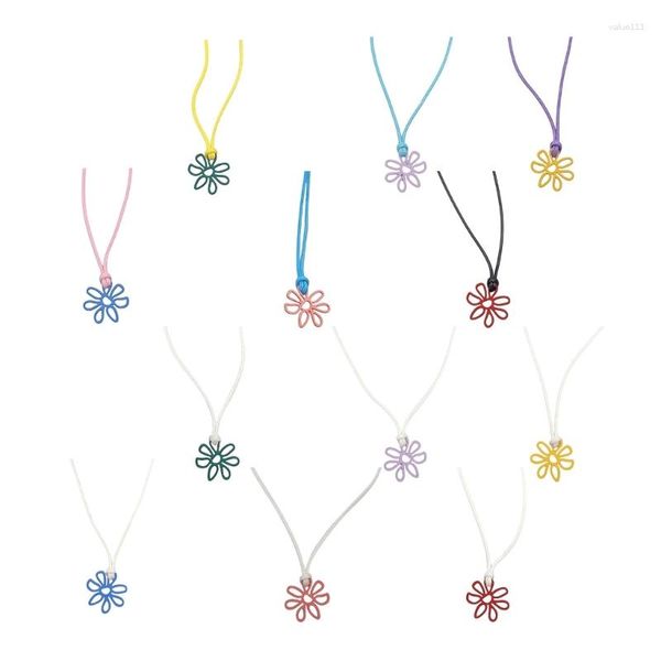 Pendentif Colliers Rétro Tressé Cire Corde Fleur Collier Femme Hip-Hop Cold Wind Cou Chaîne Goutte