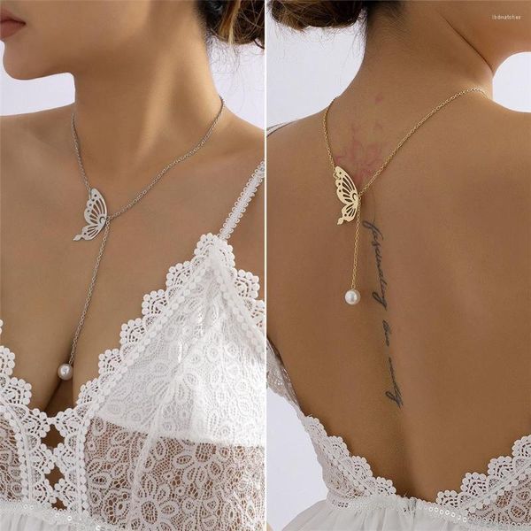 Pendentif Colliers Rétro Papillon Perle Collier Pour Femmes Egirl 2023 Mode Simple Tempérament Retour Chaîne Partie Charme Bijoux Cadeau