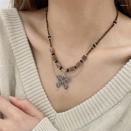 Collares colgantes Retro estilo chino collar de mariposa cuentas de piedra natural cadena de hueso joyería para mujeres niñas regalo de fiesta de moda
