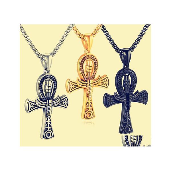 Pendentif Colliers Rétro Classique Égyptien Vie Croix Collier Personnalisé Pharaon En Acier Inoxydable Hommes Mode Punk Bijoux Cadeau Dro Dhbih