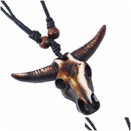Collares pendientes Retro Cabeza de vaca Arte Animal Collar de joyería de moda para mujeres Hombres Decoración para el hogar Regalo Entrega de gota Colgantes Dhp3E