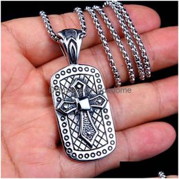 Pendentif Colliers Rétro Croix Id Collier Chaîne En Acier Inoxydable Ancient Sier Hip Hop Pour Hommes Mode Fine Jewelry Drop Delivery Pendan Dhved