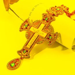 Hanger kettingen retro kruis orthodoxe Jezus Crucifix ketting traditionele religieuze borst goudkleur kristal met boxpendant