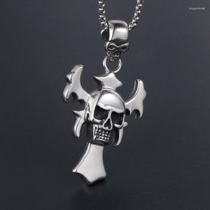 Colliers pendants rétro cross crâne sier couleur titane acier hip hop masculin de motocyclistes fête bijoux bijoux halloween cadeau