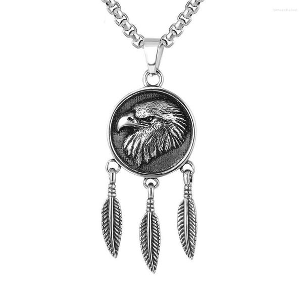 Pendentif Colliers Rétro Aigle Plume Simple En Acier Inoxydable Pour Hommes Femme Exquis Cadeau En Gros Petites Fournitures D'affaires