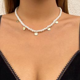Collane con ciondolo Collana di perle simulate retrò elegante per donna Girocollo a catena di moda classica geometrica rotonda