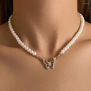 Pendentif Colliers Rétro Élégant Simulé Perle Collier De Mode Perlé Papillon Ras Du Cou Femmes Filles Fête Bijoux