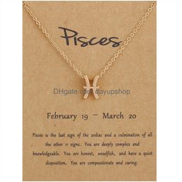 Colliers pendants Retro English Letters 12 Constellation Zodiac Sign Collier Horoscope bijoux Galaxy Libra Astrologie Cadeau avec Retai Dha96