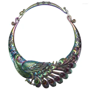 Collares colgantes retro étnico tallado púrpura verde pavo real collar grande maxi joyería mujeres exageradas