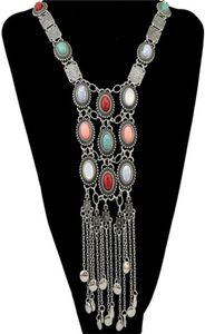 Hangende kettingen retro etnische stijl lange kwast trui ketting dame sieraden overdreven vrouwen Boheems kristal kleurrijke choker bij8837292