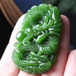 Colliers pendants Retro Green Jade sculpté chinois antique dragon chanceux charme amulets corde collier vintage en pierre bijoux accessoires