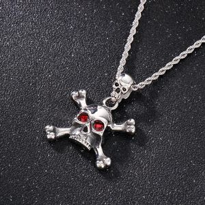 Pendentif Colliers Rétro Hip Hop Punk Acier inoxydable Rouge Eye Crâne Collier Dames Hommes Rock Cool Dominateur Boho BijouxPendentif