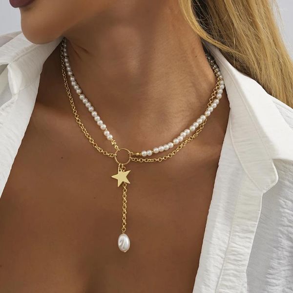 Pendentif Colliers Rétro Imitation Perle Cuivre Chaîne Collier Pour Femmes Niche Design Simple Bijoux Pour Femmes En Gros