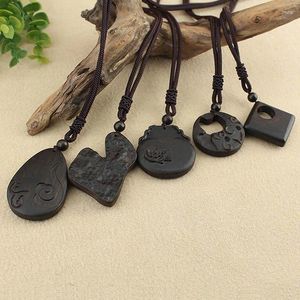 Pendentif Colliers Rétro Long Chandail Chaîne Corde Collier Pour Femmes Ronde Bois Rose Fleur Feuille Éléphant Oiseau Bijoux Cadeau Collier