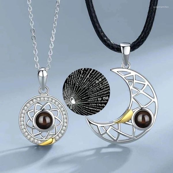 Collares colgantes Retro Amor Sol Luna Pareja Collar de proyección para hombres Mujeres Par Imán Nicho Diseño Joyería de clavícula