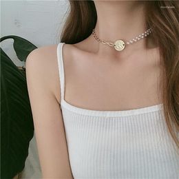 Hanger kettingen retro metalen munt nek ketting imitatie parel splitsing sleutelbeen ketting choker vintage sieraden accessoires kraag