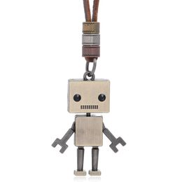 Hanger kettingen retro metaal beweegbare robot hanger ketting verstelbare lederen ketting kettingen voor vrouwen mannen mode sieraden drop d dhdyf