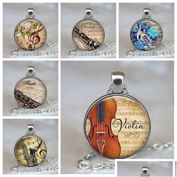 Pendentif Colliers Rétro Musique Roses Collier Treble Note De Musique Verre Dôme Musicien Étudiant Amoureux Cadeau Bijoux De Mode Drop Delivery Dhd2I