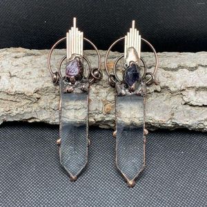 Hanger kettingen retro natuurlijke witte kristallen zwaardhangers met amethist ruwe steen antieke koperen pijlkarms voor ketting vintage