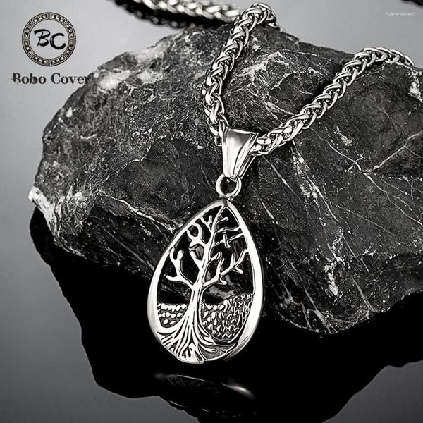Pendentif Colliers Rétro Mythologie Nordique Arbre de Vie Hommes Creux En Acier Inoxydable Vikings Yggdrasil Odin Symboles Amulette Bijoux